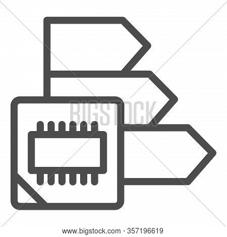 Microchip Power Chart Line Icon. Energy Consumption, Chip And Arrows Symbol, Outline Style Pictogram