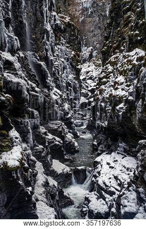 Waterfall in Bordalsgjelet gorge in Voss, Norway.