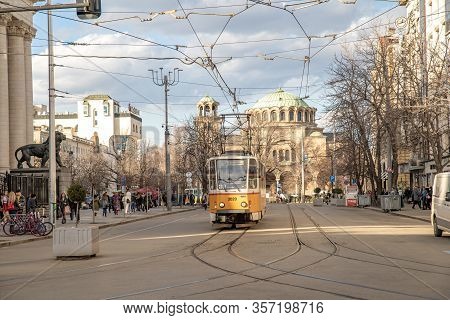 Sofie - March 2, 2020: Street Of The Capital Of Bulgaria
