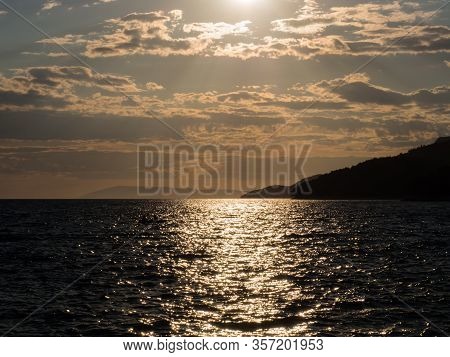 Sunset Over The Mediterranean Sea In Drvenik, Croatia