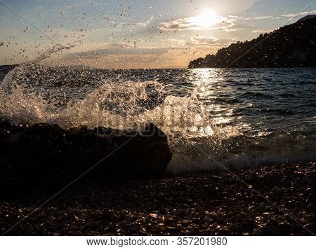 Sunset Over The Mediterranean Sea In Drvenik, Croatia