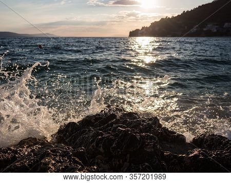 Sunset Over The Mediterranean Sea In Drvenik, Croatia