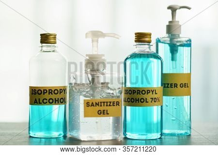 Sanitizer Gel And Isopropyl Alcohol For Corona Virus Or Covid-19 Protection.