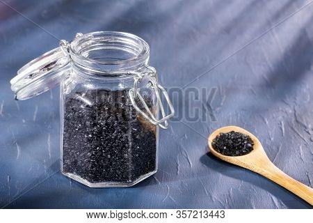 Natural Black Salt Of Hawaii. Text Space