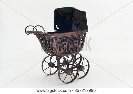 Vintage Wooden Carrycot Isolated On White Background