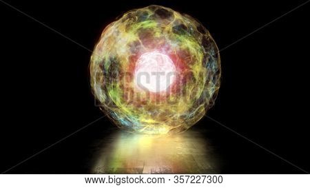 3d Rendering Ball Of Energy And Plasma In The Core Of The Reactor. Thermonuclear Fusion With Pulsati