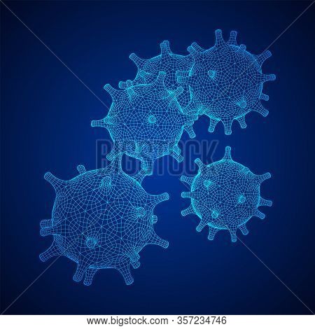 Corona Virus Virion Of Coronavirus. Covid Virus That Caused Epidemic Of Pneumonia In China. Wirefram