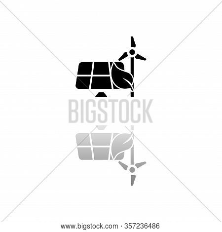 Eco Energy Saving. Black Symbol On White Background. Simple Illustration. Flat Vector Icon. Mirror R