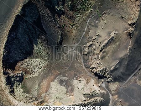 Aerial View Of The Extinct Crater Of A Volcano, An Analogy With The Surface Of The Moon.