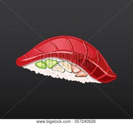 3d Sushi Roll Traditional Seaweed Fresh Raw Food. Japanese Seafood Sushi Roll. Classical Asian Food.