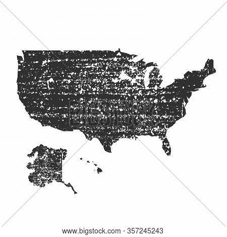 Black Grunge Usa Map. Stock Vector Illustration Isolated On Blue Background.