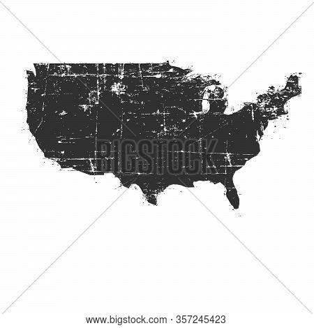 Black Grunge Usa Map. Stock Vector Illustration Isolated On White Background.
