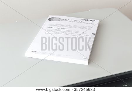 Pruszcz Gdanski, Poland - March 9, 2020: Product Safety Guide For Brother Dcp-1610we Compact Mono La