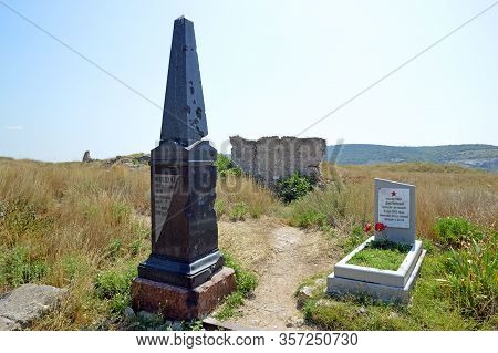 Sevastopol, Crimea - July, 2019: Obelisk On The Grave Of The Flight Engineer M.t. Medvedev (who Died