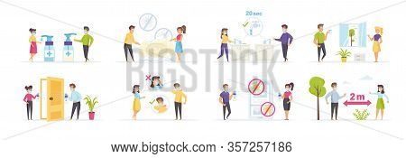 Coronavirus Protection And Prevention Efforts Vector Illustration. Self-isolation, Quarantine, Disin