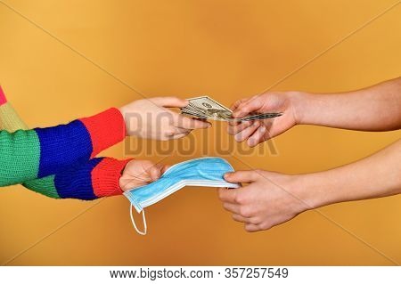 Clandestine Sale Of Medical Protective Masks For Dollars. Protection Against Coronavirus, Virus, Flu