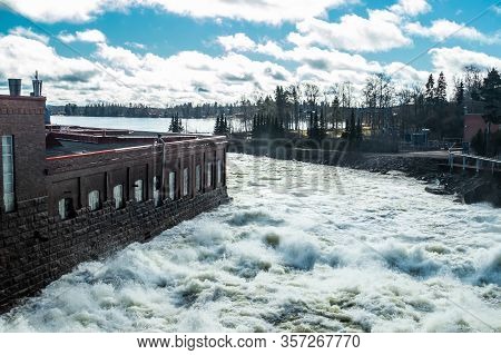 Hydroelectric Power Generation Plant And Ankkapurha Industrial Museum At Kymijoki River, Finland.