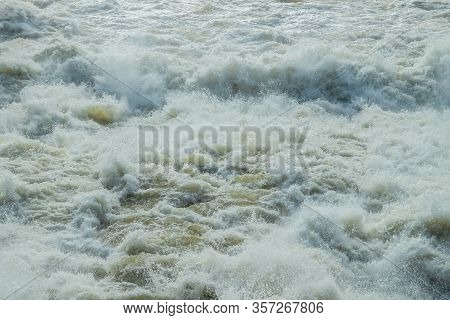 Splashing Water Waves On The Spring Fast River