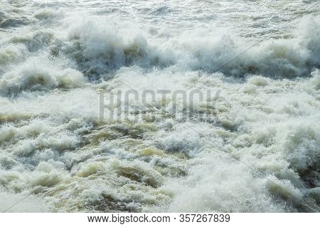 Splashing Water Waves On The Spring Fast River