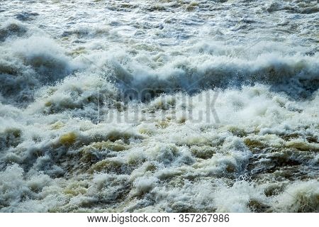 Splashing Water Waves On The Spring Fast River