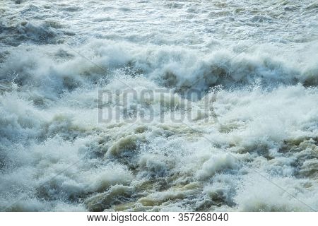 Splashing Water Waves On The Spring Fast River