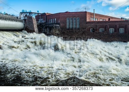 Hydroelectric Power Generation Plant And Ankkapurha Industrial Museum At Kymijoki River, Finland.
