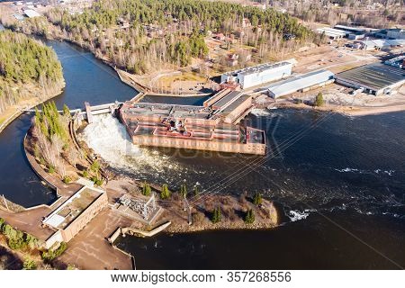 Aerial View Of Hydroelectric Power Generation Plant And Ankkapurha Industrial Museum At Kymijoki Riv