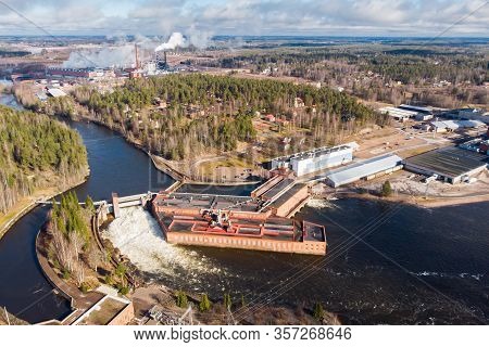 Aerial View Of Hydroelectric Power Generation Plant And Ankkapurha Industrial Museum At Kymijoki Riv