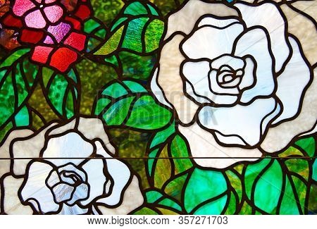 White Sulphur Springs, Wv / Usa - August 9, 2018: A Close Up Image Of Colorful Stained Glass Details