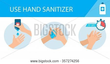 Medical Infographic - How To Use Hand Sanitizer. Step By Step Instructions And Guidelines. Personal 