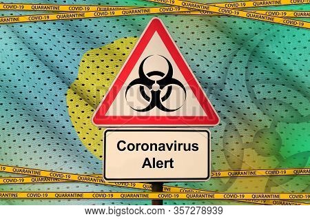 Palau Flag And Covid-19 Biohazard Symbol With Quarantine Orange Tape. Coronavirus Or 2019-ncov Virus