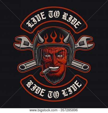Vector Illustration Of An Biker Devil With A Cigar