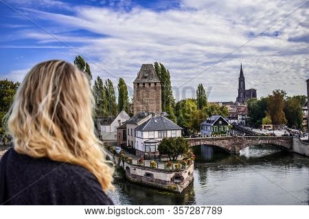 View On The Towers And Water Channels In The Historical City Center Of Strassbourg, France