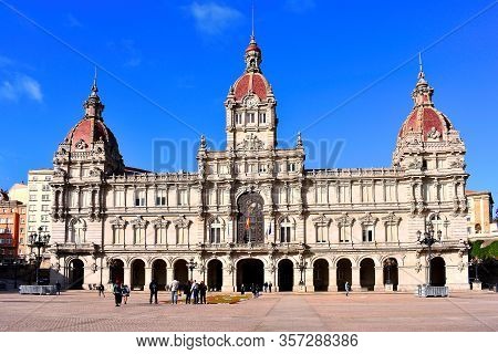 A Coruña Town Hall In The María Pita Square. La Coruña, Galicia. Spain. Europe. October 8, 2019