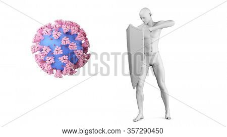 3d rendered illustration of a man defending the SARS-CoV-2,  corona virus