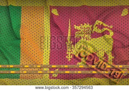Sri Lanka Flag And Orange Covid-19 Stamp With Border Tape. Coronavirus Or 2019-ncov Virus Concept