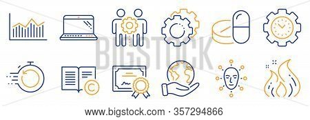 Set Of Science Icons, Such As Time Management, Money Diagram. Certificate, Save Planet. Employees Te