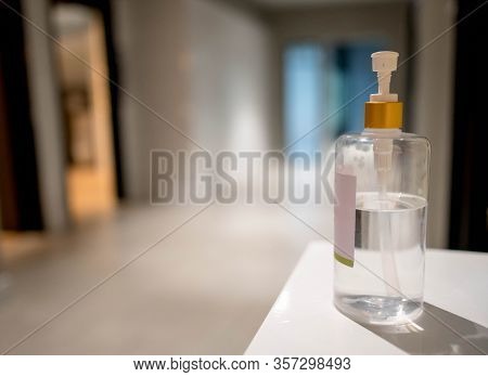 Alcohol Gel Or Hand Sanitizer Pump Bottle For Washing Hand In Hospital Or Public Area. Coronavirus I