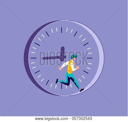 Stressed Businessman Running In A Hamster Wheel. Metaphor Of Time Management Or Rat Race. Isolated O