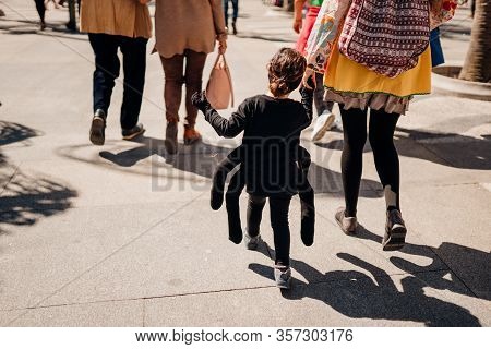 Child In A Costume Of Spider Going To The Public Celebration,attending Carnival.carnival Season.chil