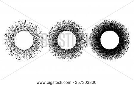 Grunge Spray Stencil Round Frames. Gradient Ink Splatter Dots Template. Circle Graffiti Black Halfto