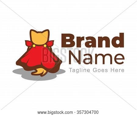 Logo Of Cute Brown Cat Wear Red Cloak Sitting Back To Back