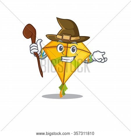 Cute And Sneaky Witch Kite Cartoon Design Style