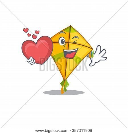 A Romantic Cartoon Design Of Kite Holding Heart