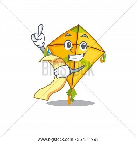 Cartoon Character Of Kite Holding Menu Ready To Serve