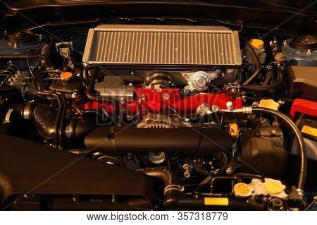 Pasay, Ph - Apr. 1: Subaru Wrx Sti Engine At 8th Manila International Auto Show On April 1, 2012 In 