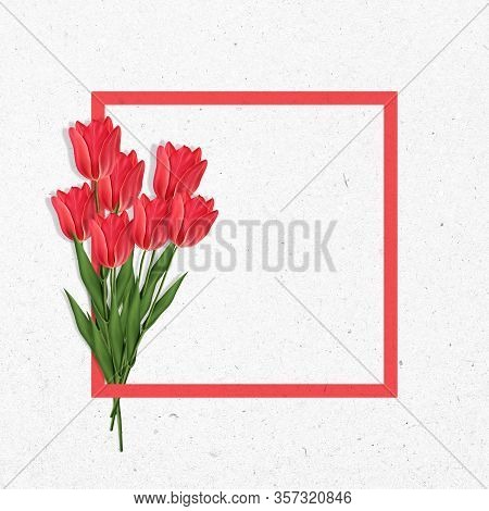 Creative International Woman\'s Day Template Of Pink Tulip Flower Realistic Illustration On White Te