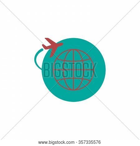 Globe With Airplane Vector. Stock Vector Illustration Isolated On White Background