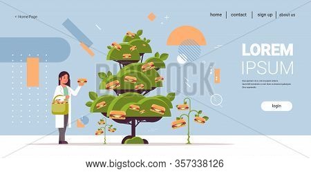Female Scientist Picking Plant Based Vegetarian Burgers Beyond Meat From Tree Organic Natural Vegan 