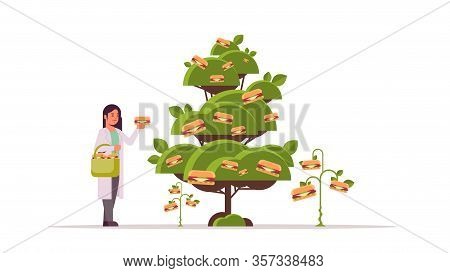 Female Scientist Picking Plant Based Vegetarian Burgers Beyond Meat From Tree Organic Natural Vegan 